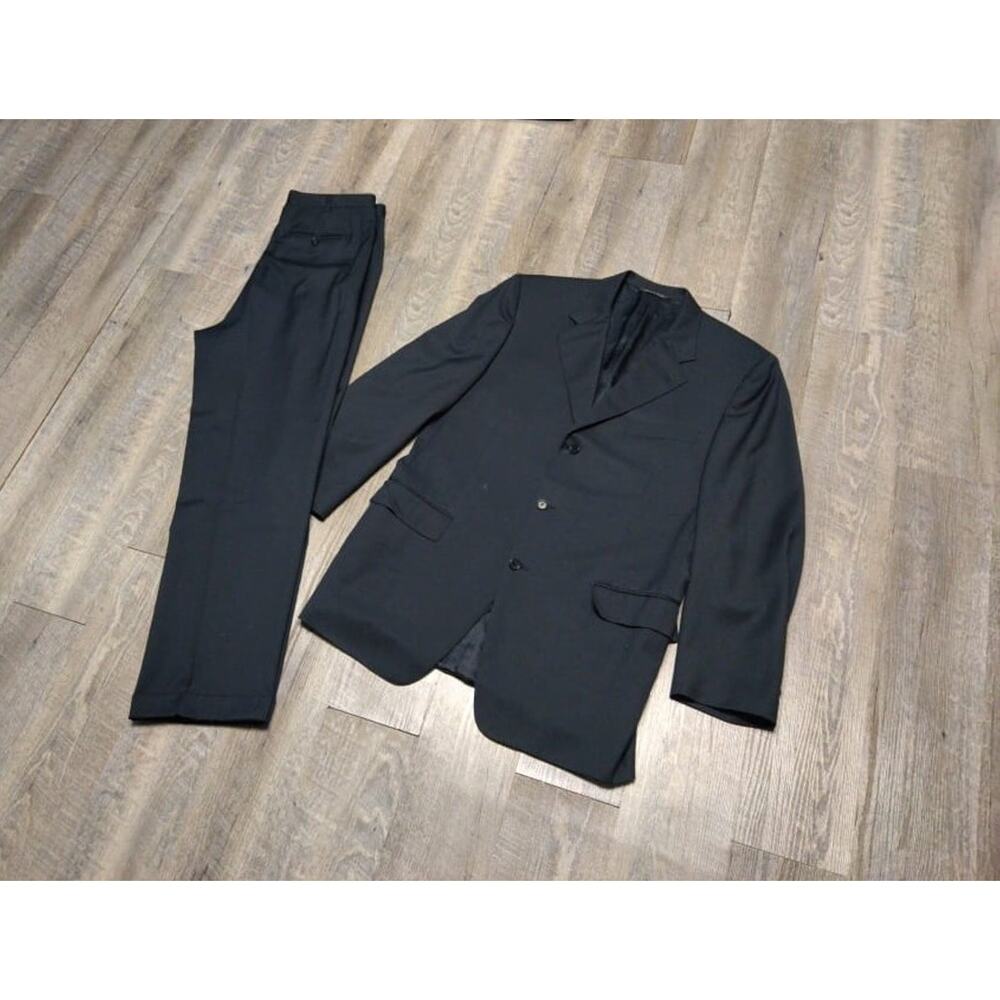 Canali 2 Pc Suit Mens 44/54 L 3 Button Coat 35x33 Pleated Cuffed Pants black